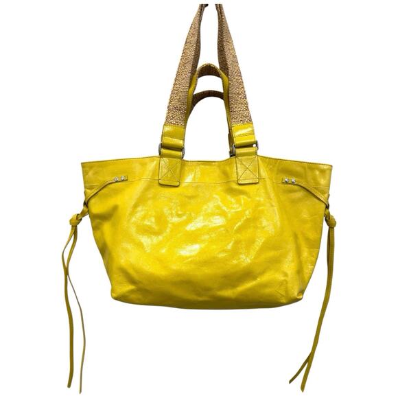 Isabel Marant Wardy Leather Tote Yellow Straw Straps Large Carryall Bag - Picture 7 of 11